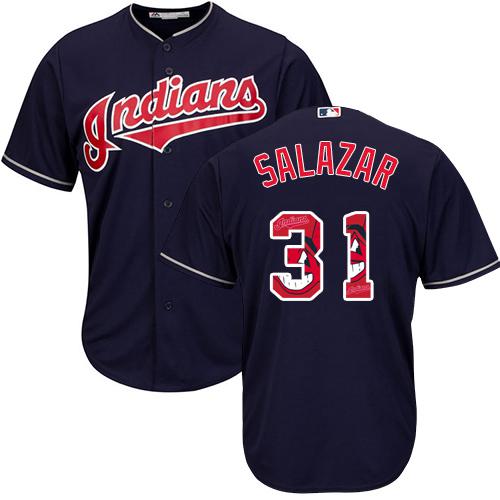 Indians #31 Danny Salazar Navy Blue Team Logo Fashion Stitched MLB Jersey